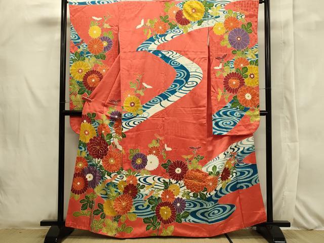 平和屋着物■豪華振袖　駒刺繍　流水花文　正絹　逸品　CAAK8843th
