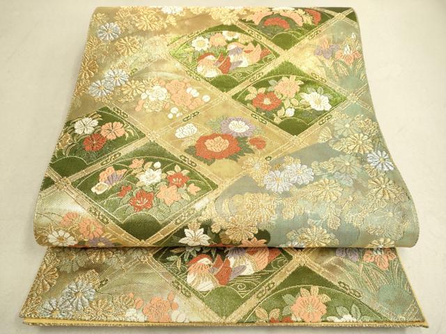 平和屋着物●六通柄袋帯　花鳥菱文　金銀糸　正絹　逸品　DAAK3696du