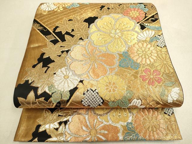 平和屋着物●六通柄袋帯　宝尽くし花文　黒地　金銀糸　正絹　逸品　DAAK3715du