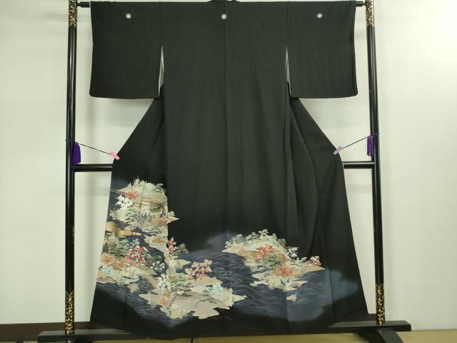 平和屋着物■豪華黒留袖　風景草花文　金彩　正絹　逸品　DAAH7903sf