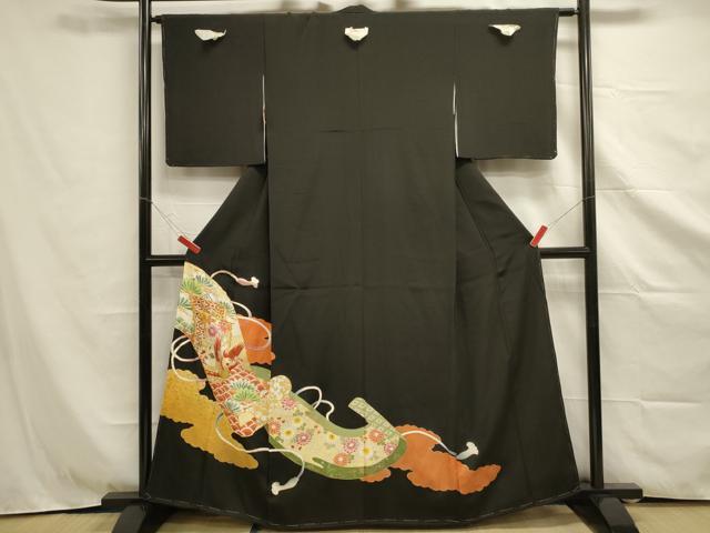 平和屋着物■豪華黒留袖　駒刺繍　絵巻花鳥文　金彩　正絹　逸品　DAAK3200op