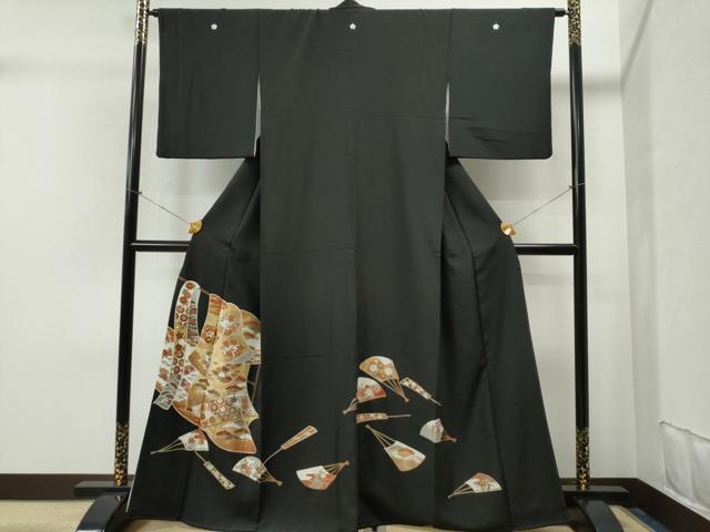 平和屋着物■豪華黒留袖　駒刺繍　几帳扇面吉祥花文　金彩　正絹　逸品　CAAK6279yc