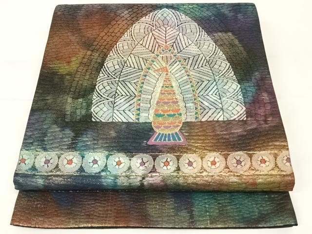 平和屋着物◎六通柄袋帯　孔雀霞文　金糸　正絹　逸品　AAAM8441wt