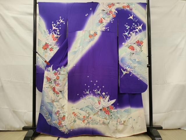 平和屋着物■豪華振袖　駒刺繍　飛鶴花文　暈し染め　金銀彩　正絹　逸品　DAAK1402tw