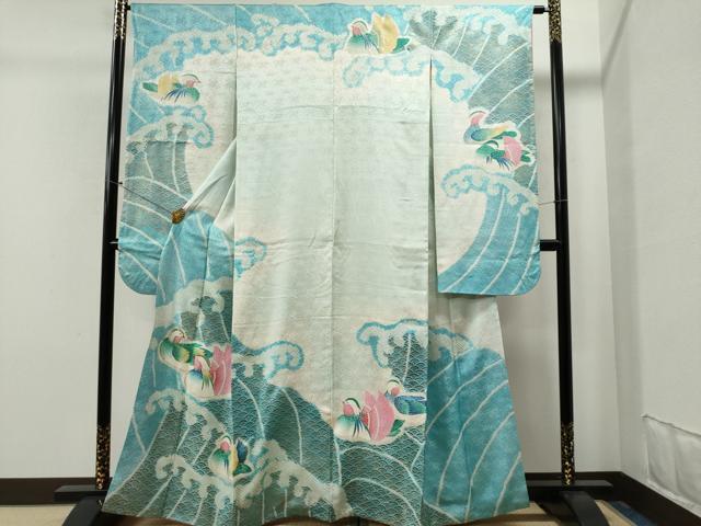 平和屋着物■豪華振袖　駒刺繍　絞り　立波鴛鴦文　金彩　正絹　逸品　CAAK6203yc