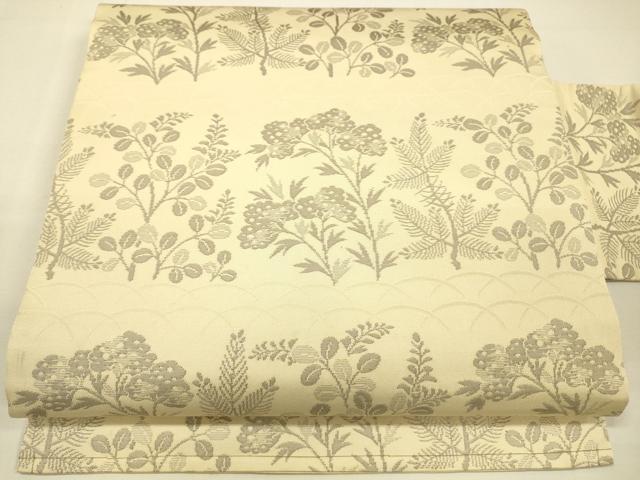 平和屋着物◎九寸名古屋帯　草花文　正絹　逸品　DAAK5649re