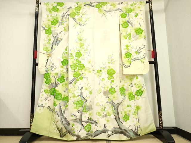 平和屋着物■豪華振袖　手描き　枝梅文　銀彩　正絹　逸品　AAAN4821ck