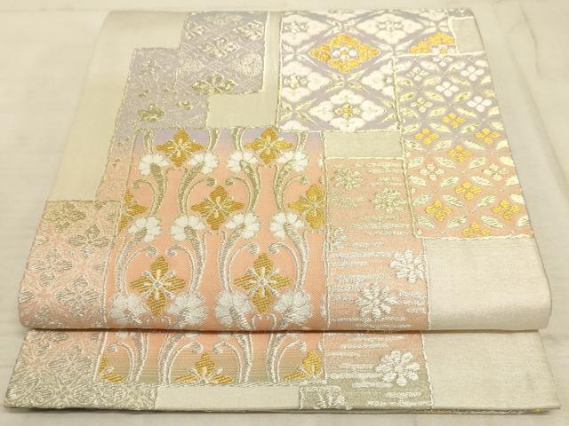 平和屋着物◎両面六通柄袋帯　唐織　色紙花文　金銀糸　正絹　逸品　AAAM3738sx