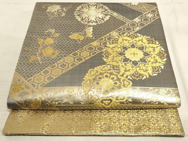 平和屋着物◎六通柄袋帯　正倉院花蝶文　金糸　正絹　逸品　AAAM3762sx