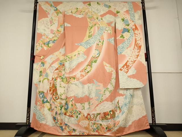 平和屋着物■豪華振袖 　駒刺繍　束ね熨斗花鳥文　金彩　正絹　逸品　AAAN6253cg