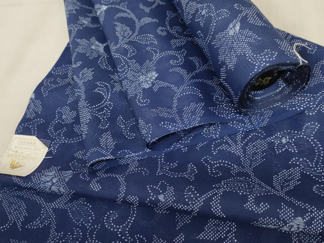 平和屋着物■夏物　小紋　反物　着尺　駒絽　唐草花文　洗える着物　未使用　AAAN8218uw