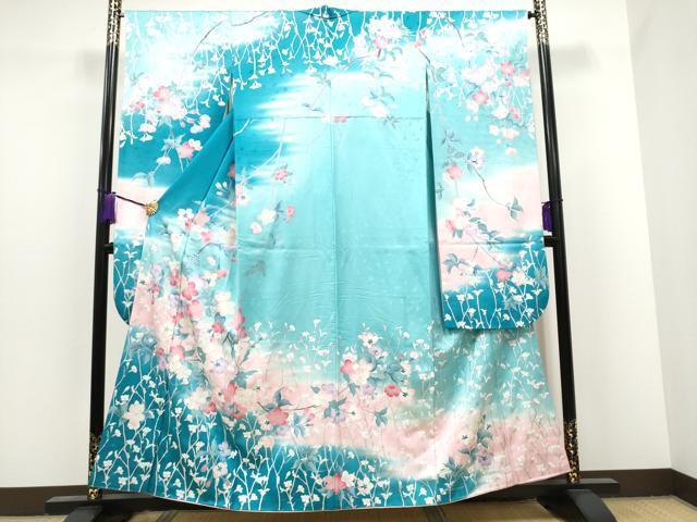 平和屋着物●豪華振袖　枝花文　暈し染め　枝花文　暈し染め　銀彩　正絹　逸品　CAAK4413hy