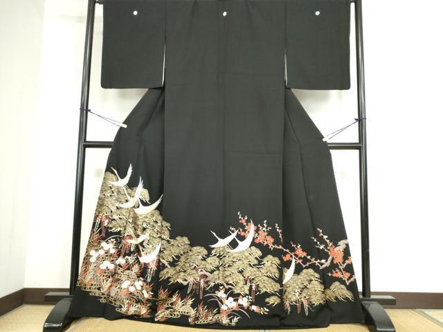平和屋着物■豪華黒留袖　飛鶴花文　金彩　正絹　逸品　DAAI8796az