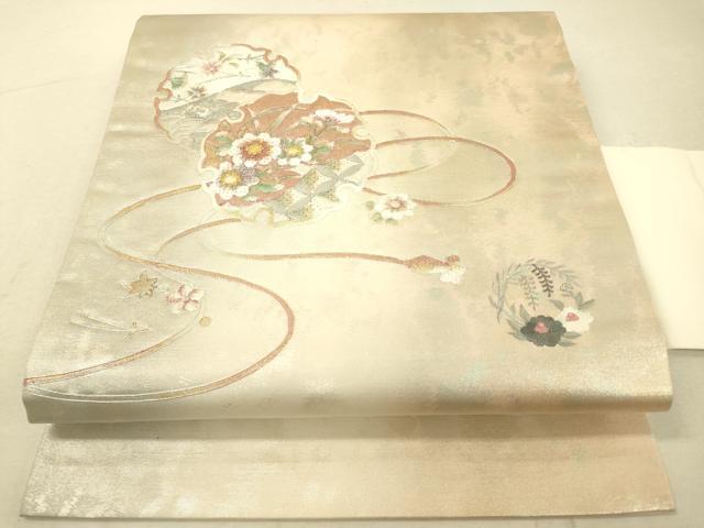 平和屋着物◎中国三大刺繍　スワトウ刺繍　汕頭刺繍　総刺繍　九寸名古屋帯　雪輪花文　金銀糸　引箔　正絹　逸品　DAAK2221zy