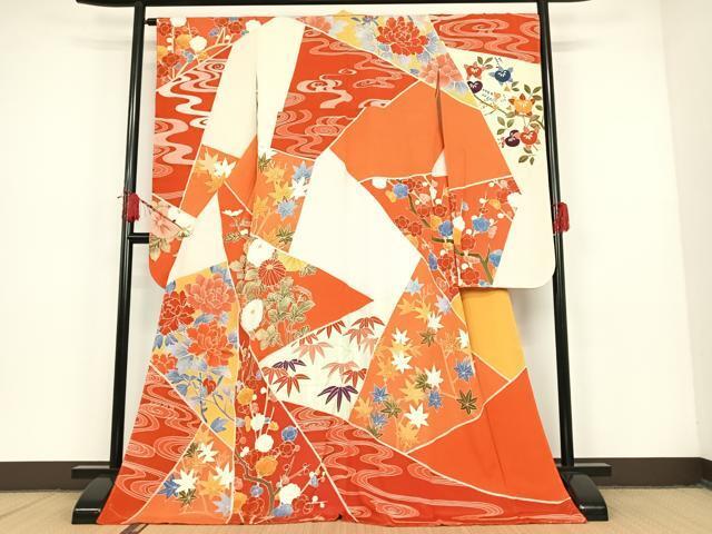 平和屋着物●豪華振袖　友禅　枝花　ますいわ屋扱い　ロング丈　正絹　逸品　未使用　AAAM7093ph
