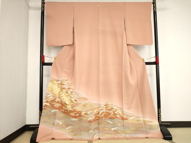 平和屋着物■豪華色留袖　駒刺繡　立波樹林渡橋文　暈し染め　金彩　ロング丈　正絹　逸品　AAAN8765bw