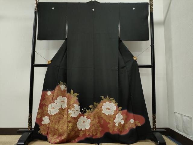 平和屋着物■豪華黒留袖　牡丹　暈し染め　金彩　正絹　逸品　CAAK6157yc