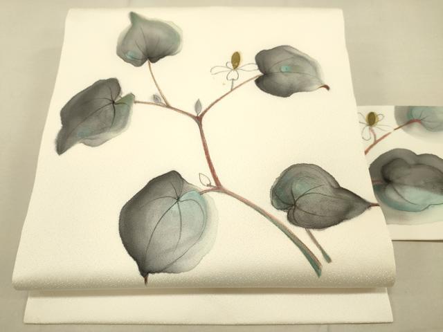 平和屋着物●九寸名古屋帯　作家物　手描き　草花文　正絹　逸品　DAAJ8675jm