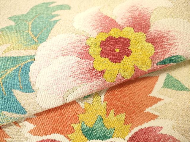 平和屋着物●爪掻き本綴れ　八寸名古屋帯　花鳥文　金糸　正絹　逸品　DAAJ8683jm