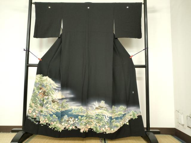 平和屋着物■豪華黒留袖　作家物　風景花松文　暈し染め　金彩　正絹　逸品　DAAI2927ox