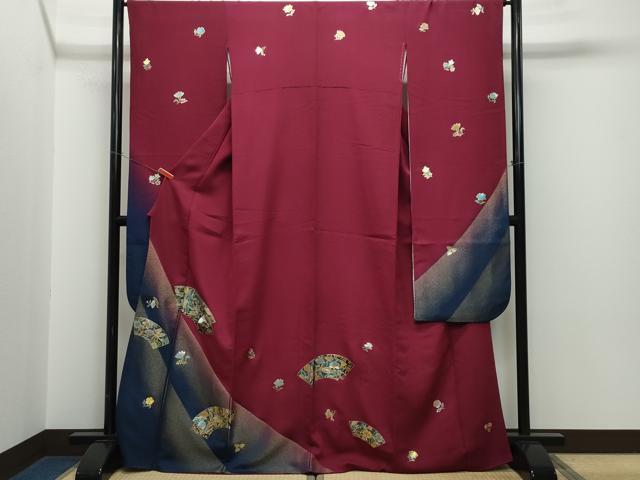 平和屋着物●豪華振袖　螺鈿　地紙花鳥文　金彩　正絹　逸品　CAAK1481vf