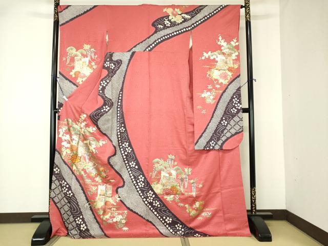 平和屋着物■豪華振袖　刺繍　絞り　御所車花文　金彩　正絹　逸品　DAAI2940ox
