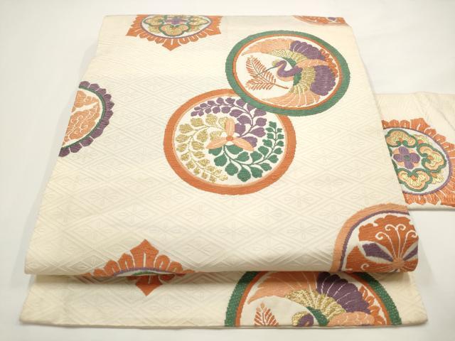 平和屋着物◎九寸名古屋帯　唐織　花鳥丸文　金糸　正絹　逸品　AAAN4497pf