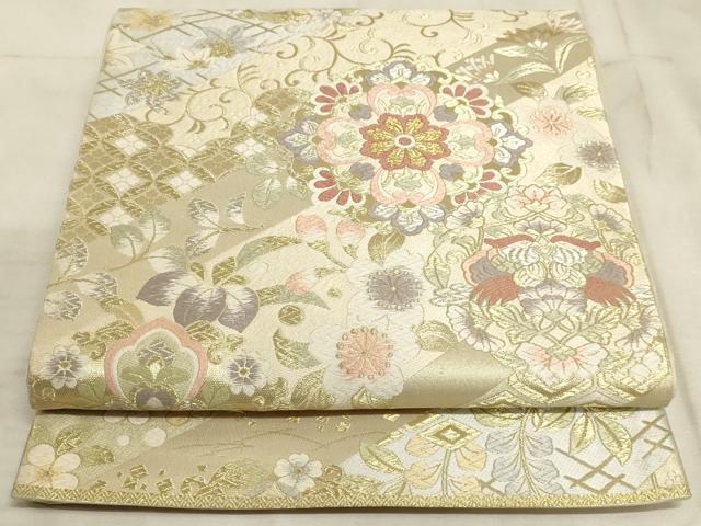 平和屋着物◎六通柄袋帯　唐織　正倉院向鴛鴦花文　金銀糸　正絹　逸品　AAAM3715sx