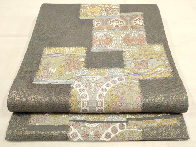 平和屋着物●染匠　越後屋通博　六通柄袋帯　織美絵　京の名工　御綾染　色紙花唐草文　金糸　正絹　逸品　AAAN8917wj