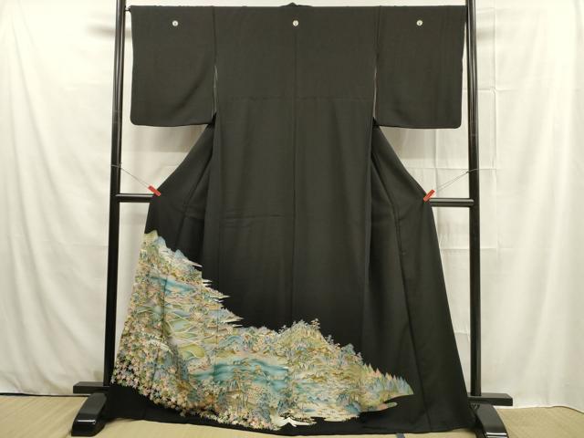 平和屋着物■豪華黒留袖　風景文　正絹　逸品　DAAJ8381cm