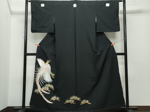 平和屋着物■黒留袖　総刺繍　鳳凰松葉文　金銀糸　洗える着物　未使用　CAAK1342vf