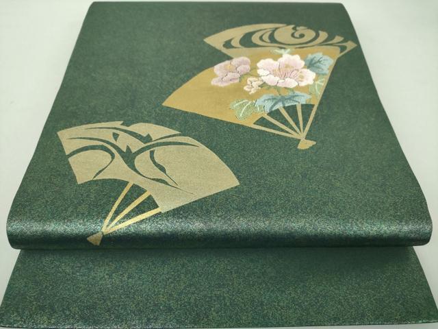 平和屋着物●中国三大刺繍　相良刺繍　九寸開き名古屋帯　扇面飛鶴花文　金彩　引箔　正絹　逸品　DAAJ9672ps