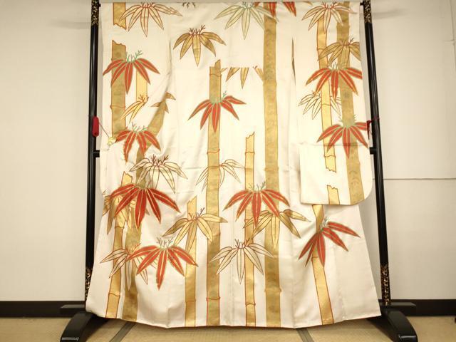 平和屋着物■豪華振袖　駒刺繍　笹竹文　金彩　正絹　逸品　AAAN0756ja