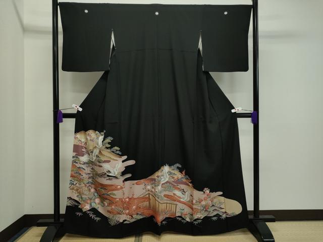 平和屋着物■豪華黒留袖　飛鶴風景文　金彩　正絹　逸品　CAAJ8258ku