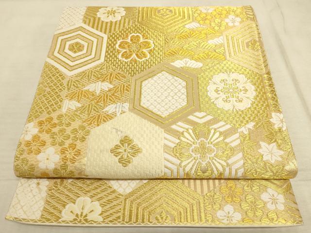 平和屋着物◎六通柄袋帯　唐織　松竹梅亀甲花文　金糸　正絹　逸品　AAAM3733sx