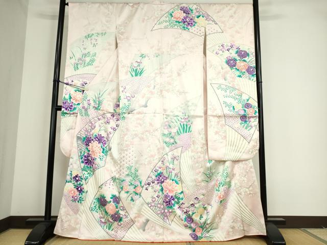 平和屋着物■豪華振袖　扇面花文　銀彩　正絹　逸品　DAAI8813az