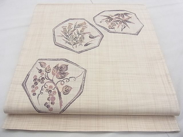 平和屋着物◎六通太鼓柄袋帯　草花文　金糸　逸品　未使用　BAAJ9021qt