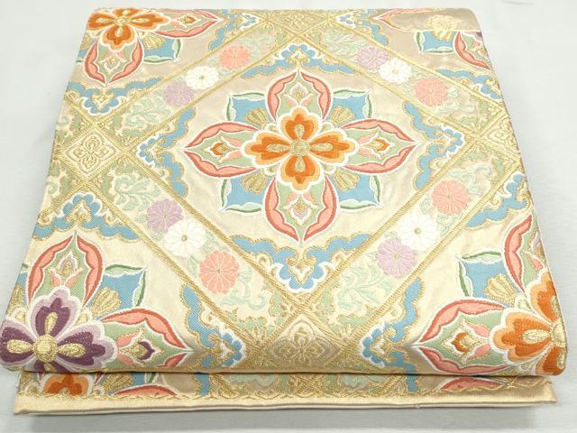 平和屋着物●六通柄袋帯　唐織　正倉院天井草花文　金糸　正絹　逸品　CAAJ9423th