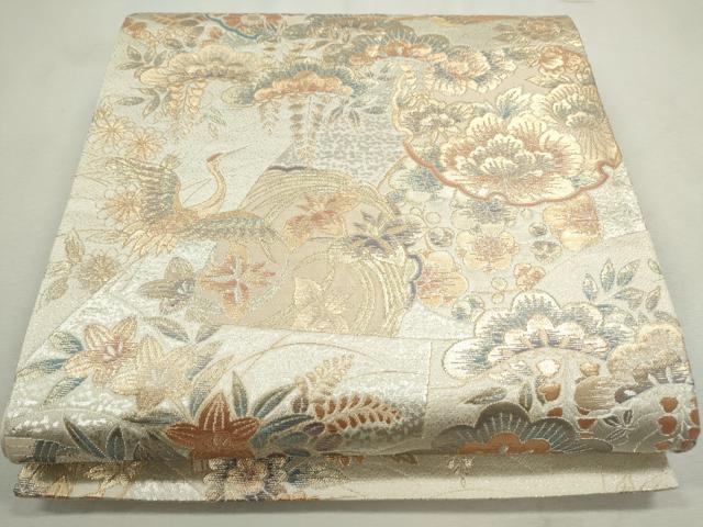 平和屋着物●六通柄袋帯　飛鶴雪輪草花文　金銀糸　正絹　逸品　CAAJ9449th
