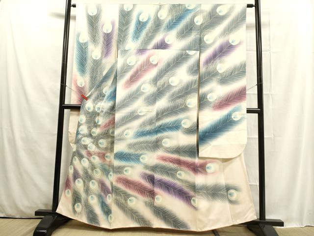 平和屋着物■豪華振袖　駒刺繍　孔雀羽文　暈し染め　正絹　逸品　DAAJ8346cm