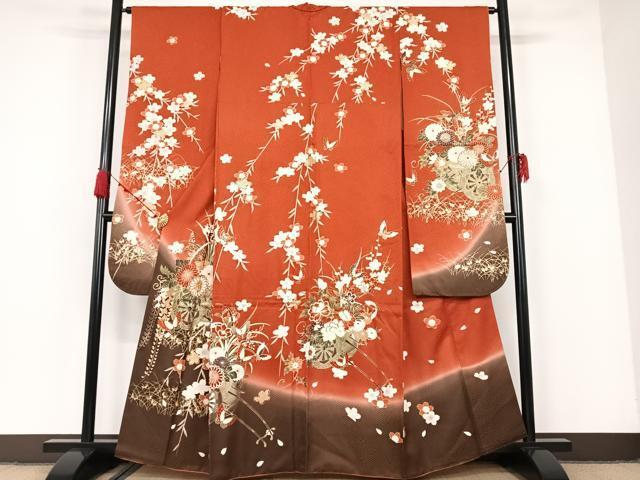 平和屋着物●豪華振袖　駒刺繍　花車文　暈し染め　金彩　正絹　逸品　AAAM6796ph
