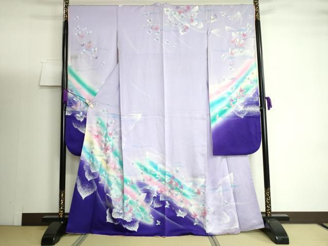 平和屋着物●豪華振袖　舞蝶文　暈し染め　銀彩　正絹　逸品　DAAJ5461ic