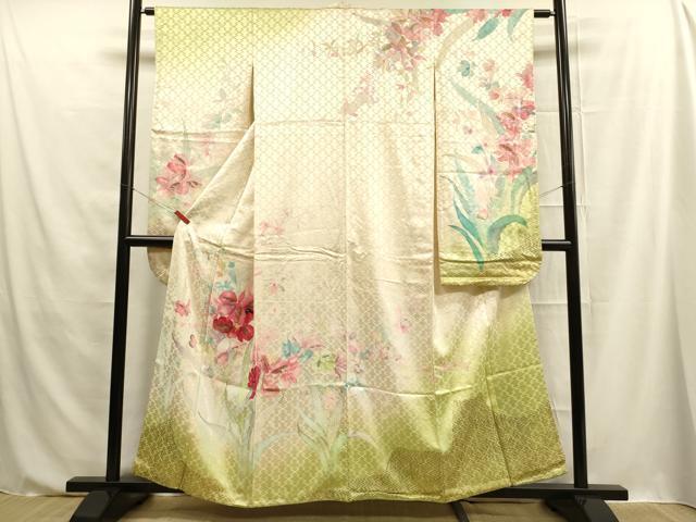 平和屋着物■豪華振袖　手描き　草花文　暈し染め　金銀彩　正絹　逸品　DAAJ8311cm