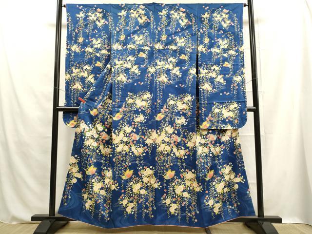平和屋着物■豪華振袖　刺繍　流水花蝶文　金彩　正絹　逸品　DAAJ8315cm