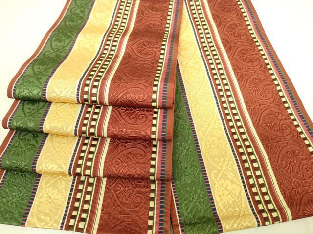 平和屋着物◎本場筑前博多織　半幅帯　花間道　正絹　逸品　DAAK5553re