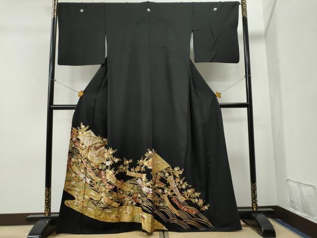平和屋着物■豪華黒留袖　短冊鳳凰吉祥花文　金彩　正絹　逸品　CAAK6048yc