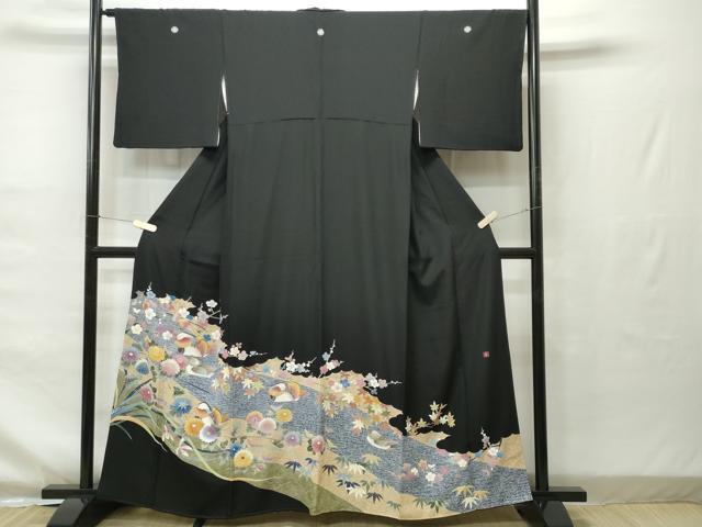 平和屋着物■豪華黒留袖　作家物　流水鴛鴦梅笹文　正絹　逸品　CAAJ7123gh