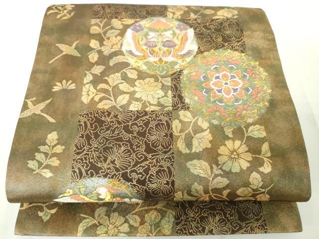 平和屋着物◎六通柄袋帯　唐織　美しき憧れ　花鳥丸文　金糸　引箔　正絹　逸品　DAAK2636ob