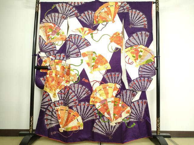 平和屋着物■豪華振袖　駒刺繍　檜扇吉祥花文　金彩　正絹　逸品　DAAK1769we