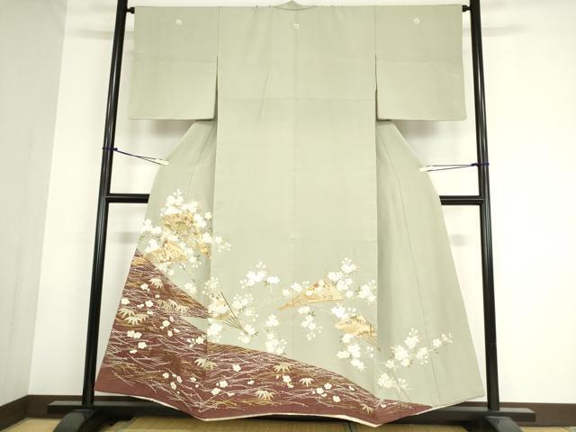 平和屋着物■豪華色留袖　駒刺繍　舞扇花文　金彩　正絹　逸品　DAAI8667az